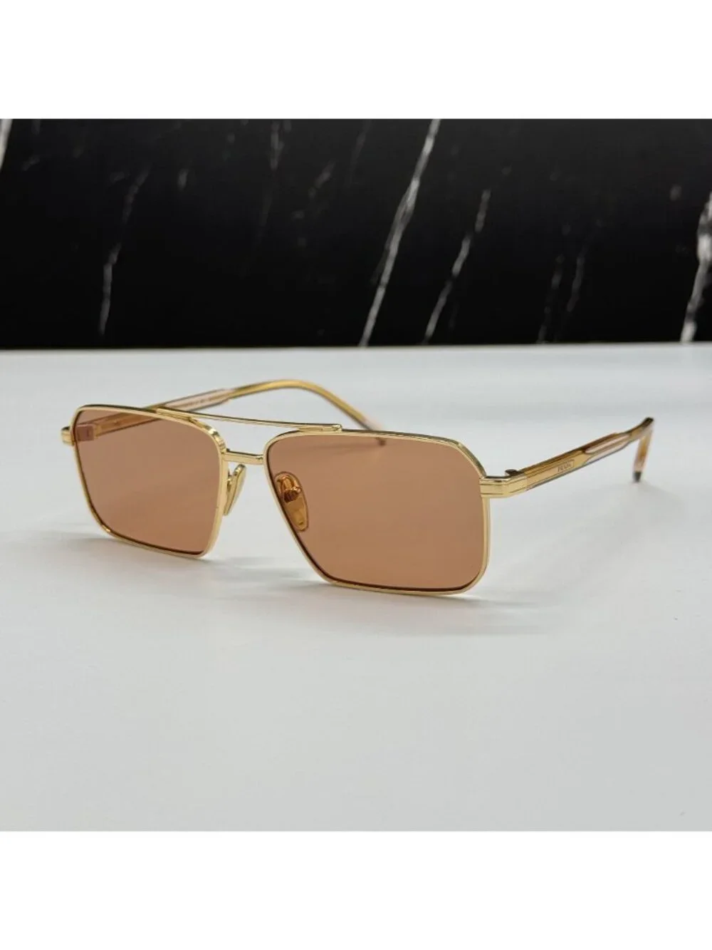 Prada PRA57S 54K07V Unisex Square Gold Brown Sunglasses Authentic NEW